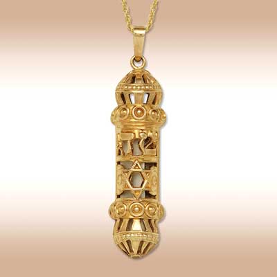 gold filigree mezuzah charm with chain as detailed as the real mezuzah ...