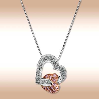 14k two tone gold 1 4 carat diamond heart necklace a warm pink gold ...